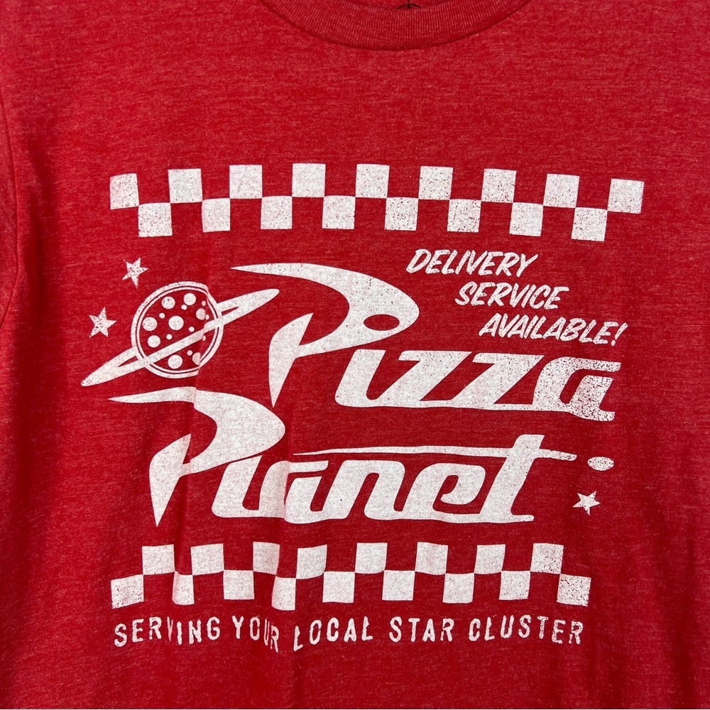 Disney Pizza Planet top shirt logo Toy Story Red T-Shirt graphic tee - Picture 5 of 6